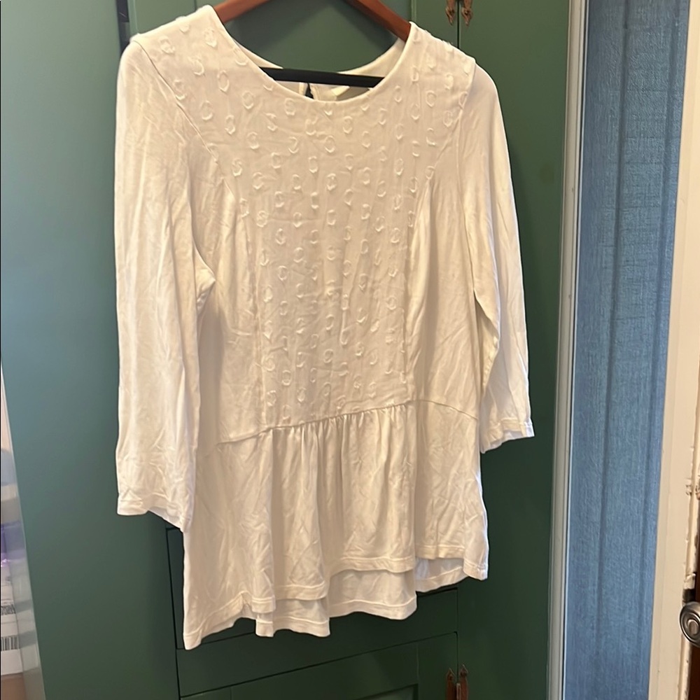 Boden Cream Peplum Jersey Blouse 3/4 Sleeve